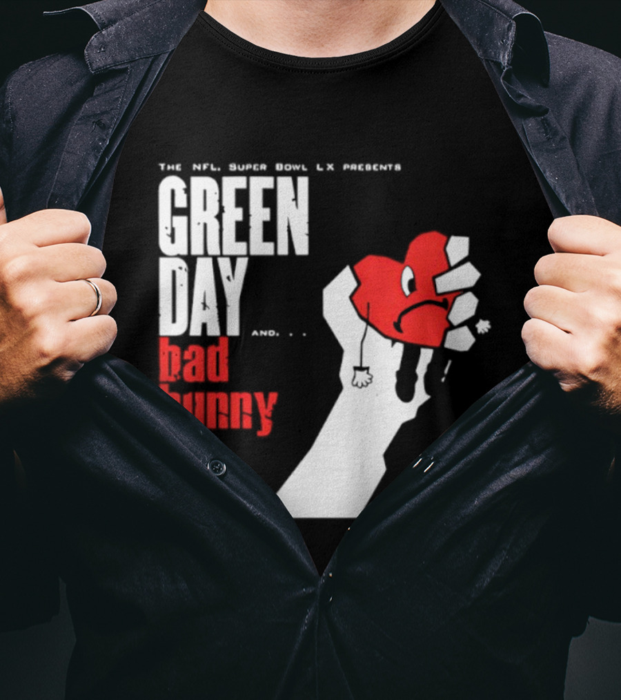 The NFL Super Bowl LVI Presents Green Day Bad Bunny Heart Image T-Shirt
