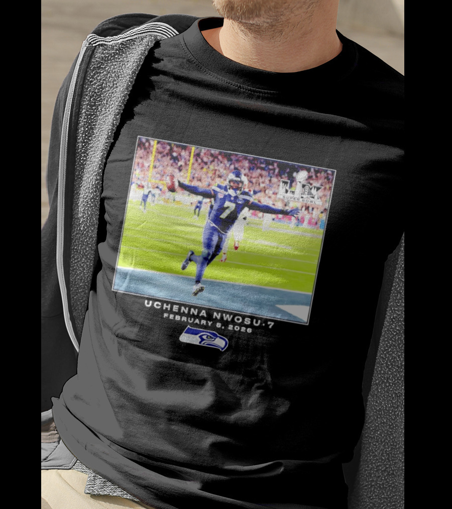 Uchenna Nwosu Seattle Seahawks Super Bowl Celebration Photo 2026 T-Shirt