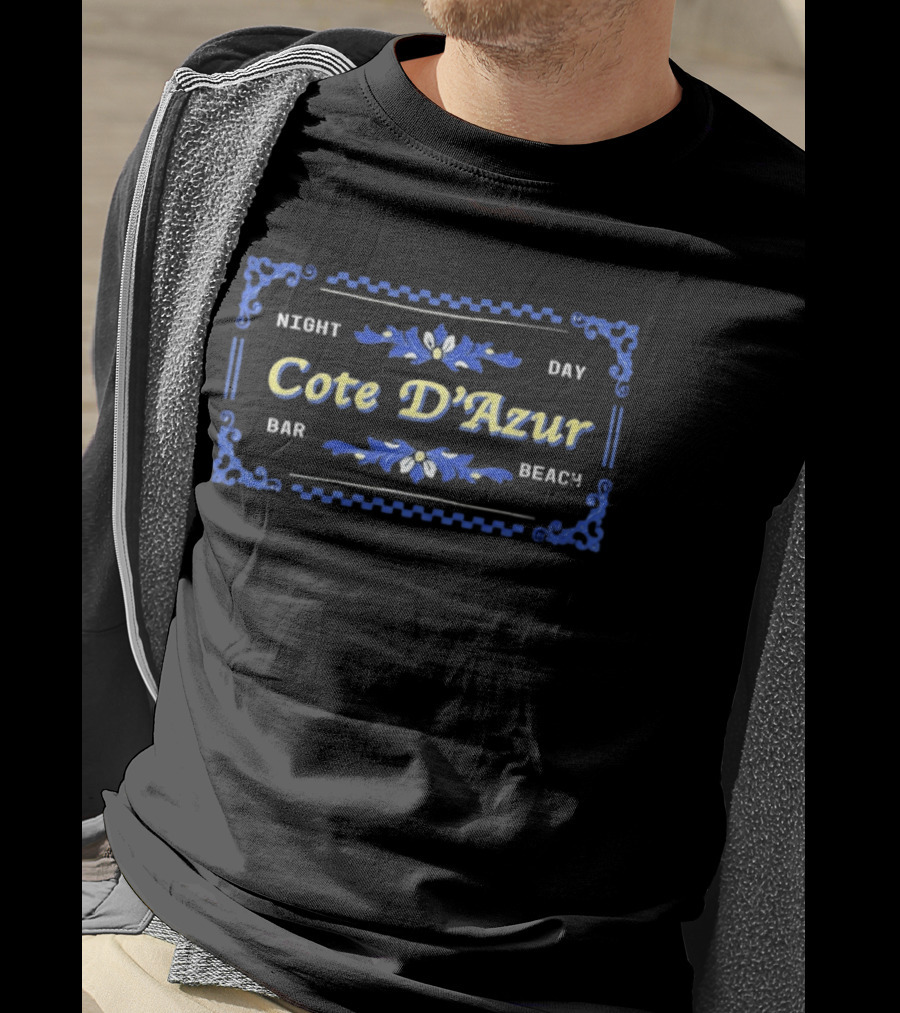 Cote D'Azur Night Day Bar Beach Blue Floral Decor T-Shirt