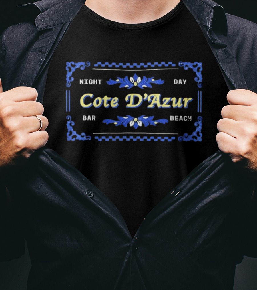 Cote D'Azur Night Day Bar Beach Blue Floral Decor T-Shirt