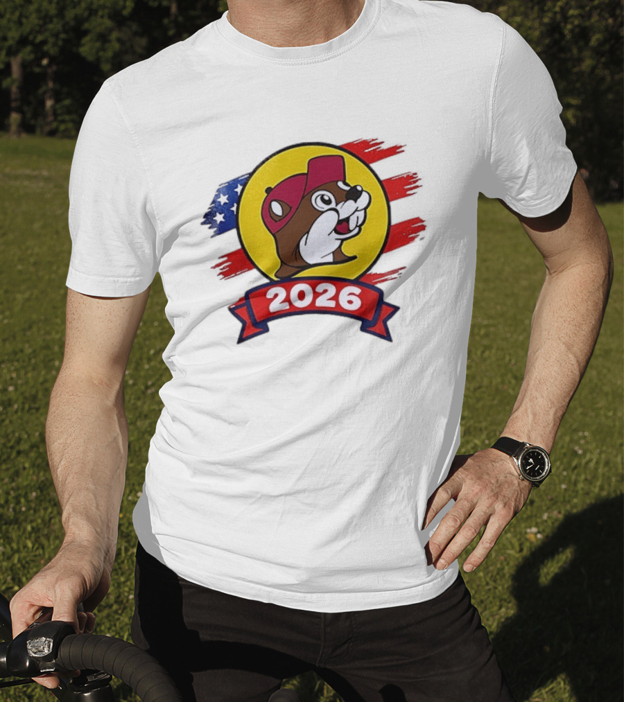Buc Ee's 2026 Celebration With Iconic Beaver Emblem And American Flag T-Shirt