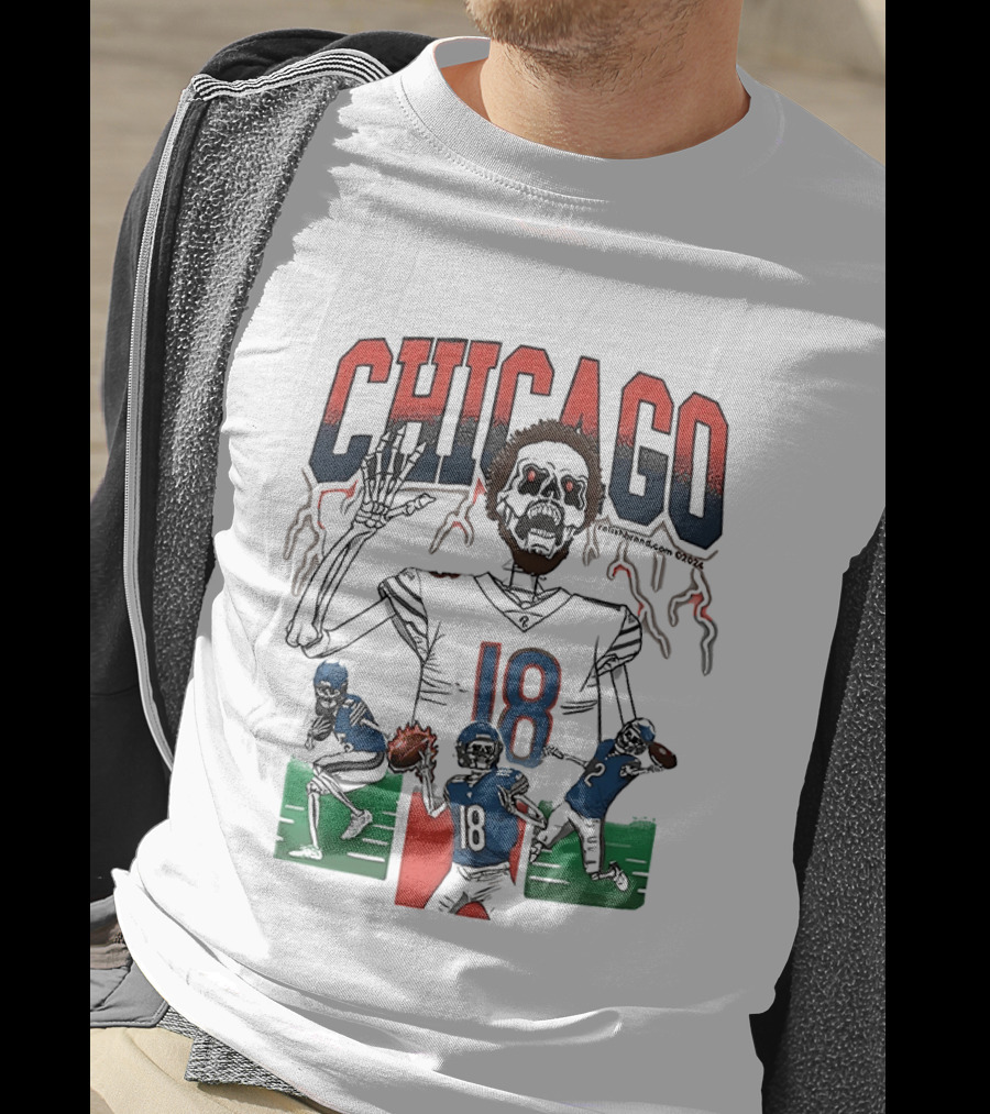 Caleb Williams Chicago 18 The Claw Skeleton Football Monster T-Shirt