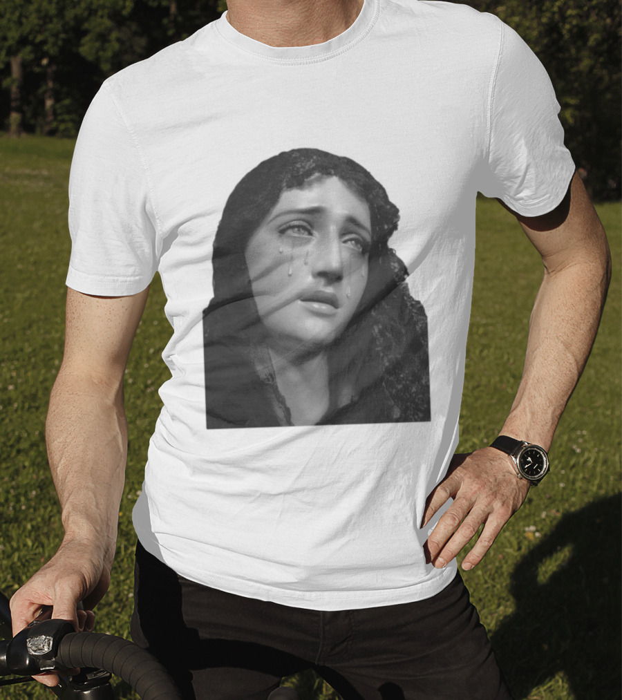Null Society Virgin Mary Crying Statue Iconic Religious T-Shirt
