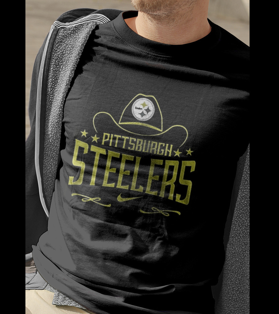 Pittsburgh Steelers Cowboy Hat Icon Yellow T-Shirt