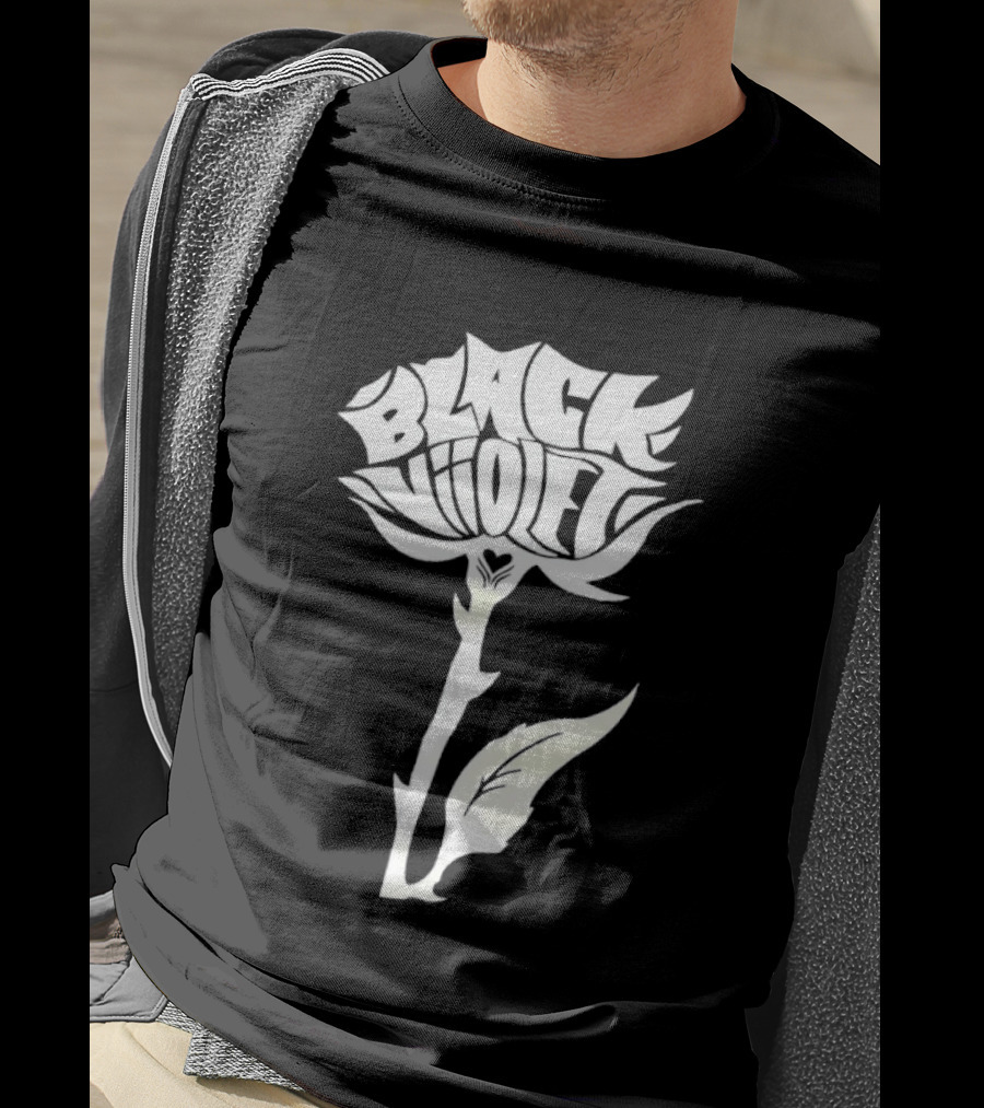 Black Viiolet Rose Shape Botanical T-Shirt