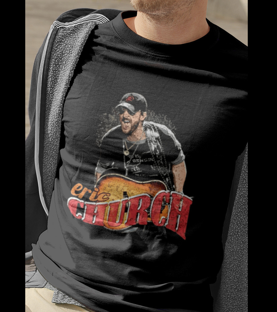 Eric Church Country Rock Music Icon With Guitar And Hat T-Shirt
