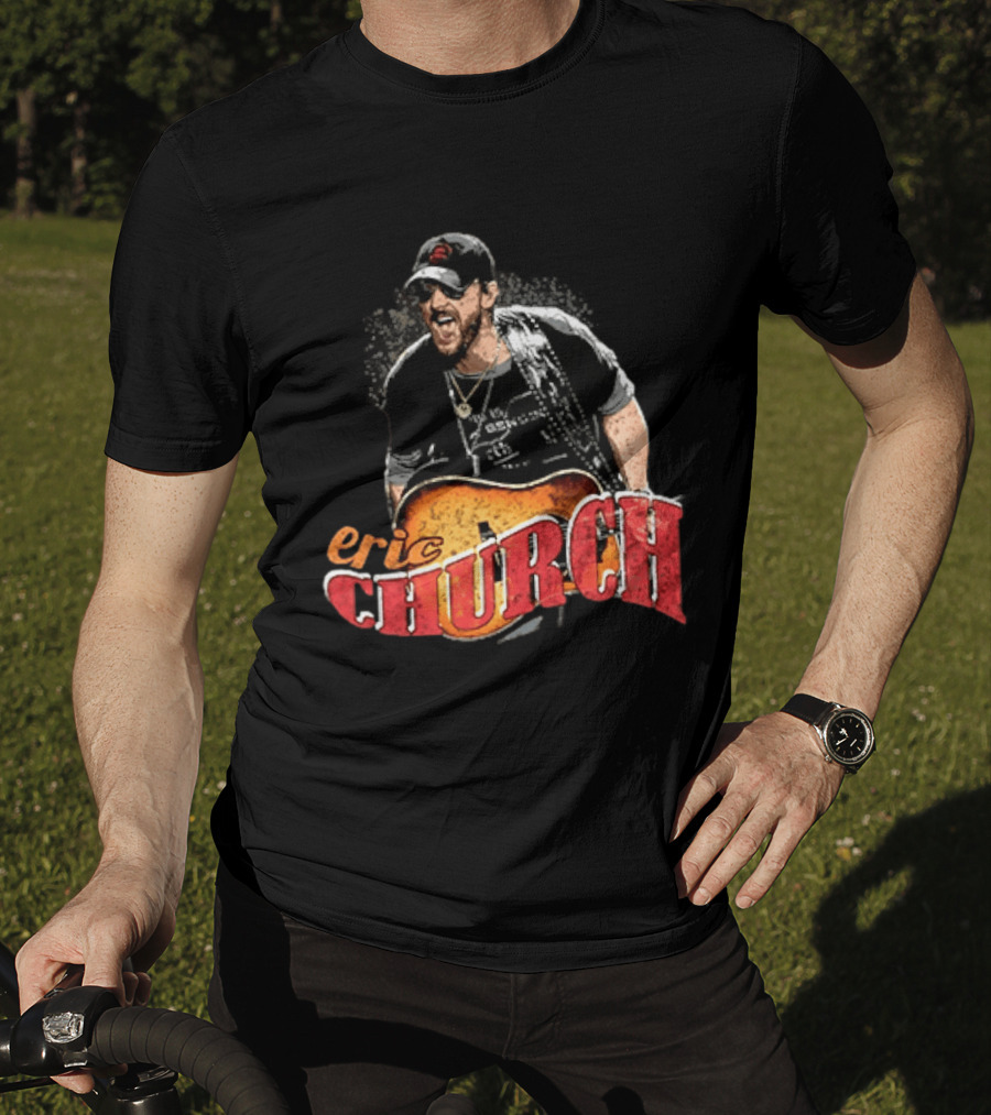 Eric Church Country Rock Music Icon With Guitar And Hat T-Shirt