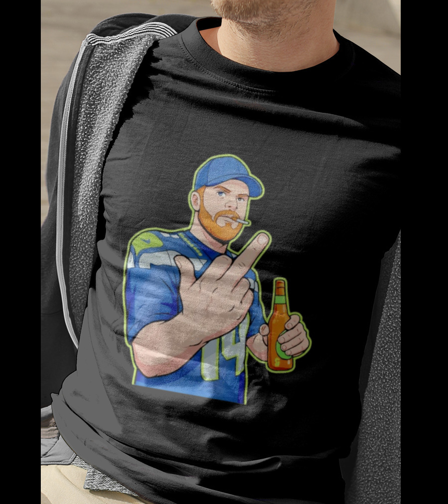 Ernest Jones Sam Darnold Middle Finger Seahawks Fan Gesture Cartoon T-Shirt