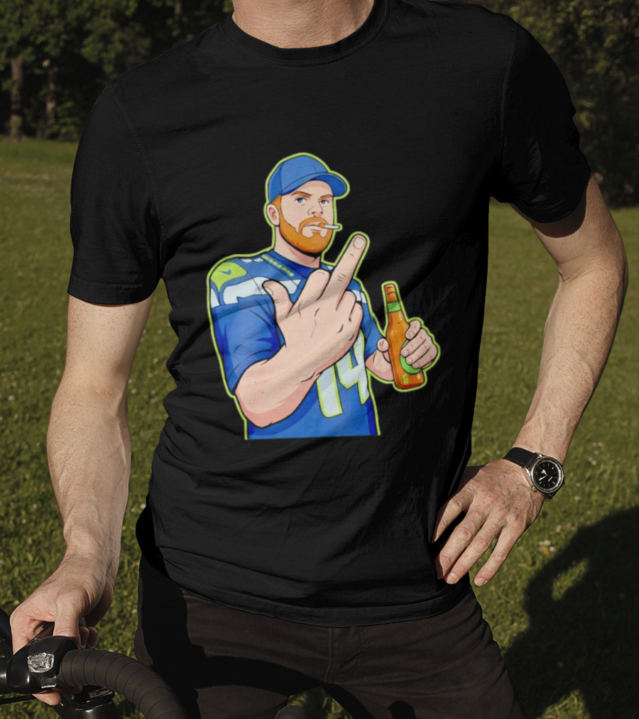Ernest Jones Sam Darnold Middle Finger Seahawks Fan Gesture Cartoon T-Shirt