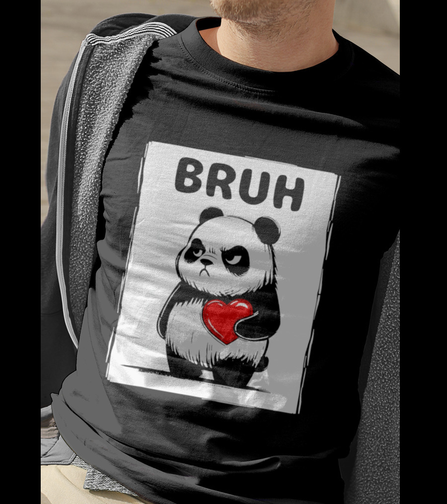 Grumpy Panda Bruh Valentine's Red Heart T-Shirt