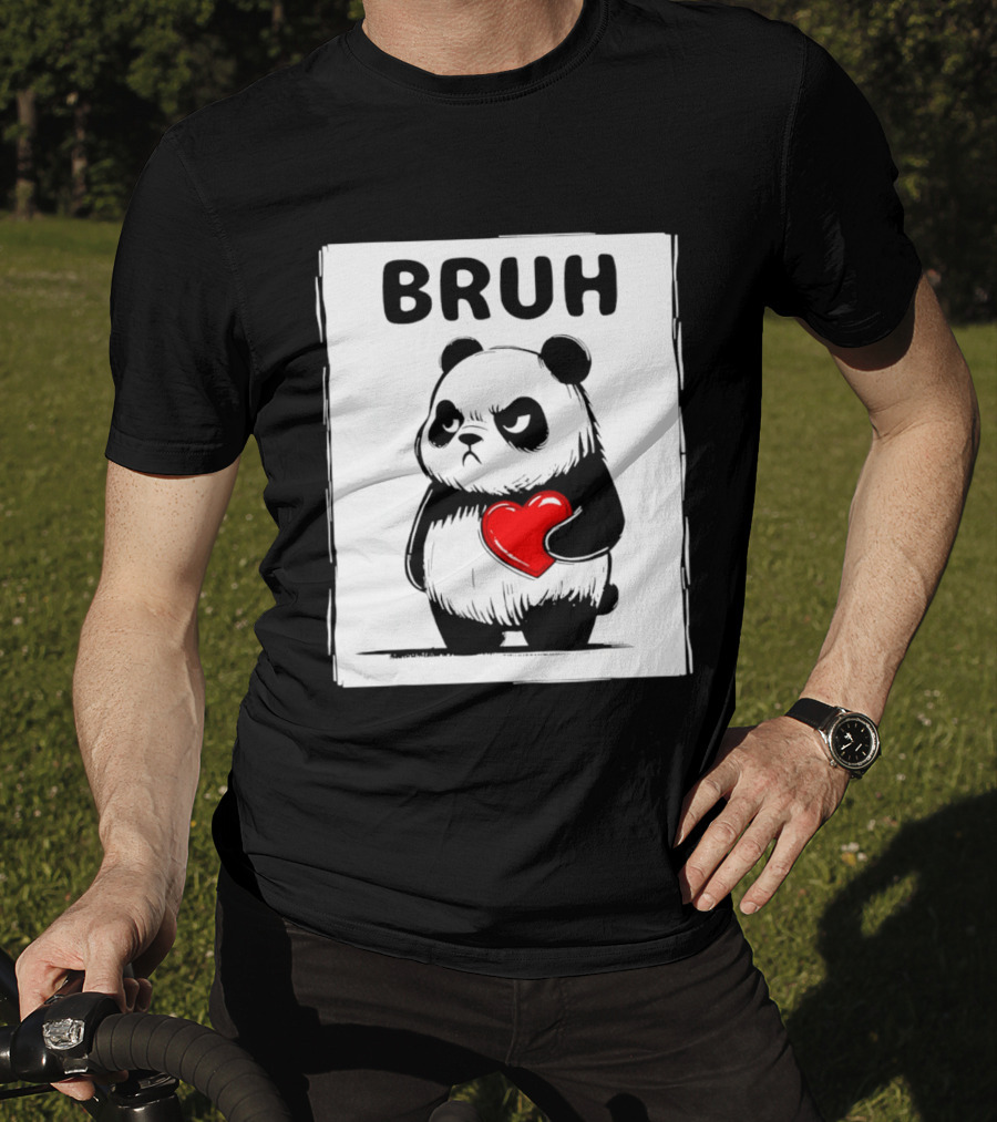 Grumpy Panda Bruh Valentine's Red Heart T-Shirt