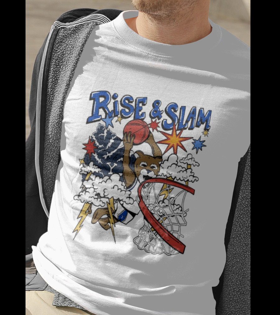 BYU Basketball Rise And Slam Flyin' Hoops Bear Dunking With Stars And Lightning T-Shirt