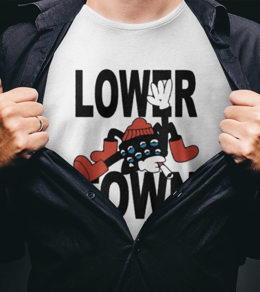 Lowertown Smokey Spider Cartoon Character With Boots And Beanie T-Shirt
