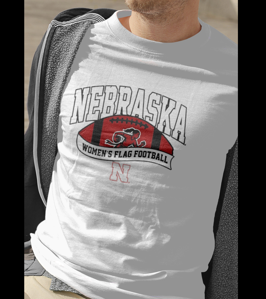 Nebraska Cornhuskers Women's Flag Football Team Red Football Crest T-Shirt