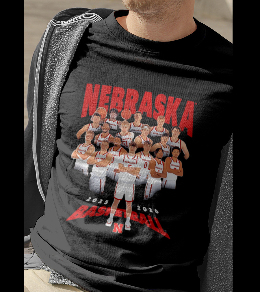 Nebraska 2025 2026 Basketball Team Collage T-Shirt