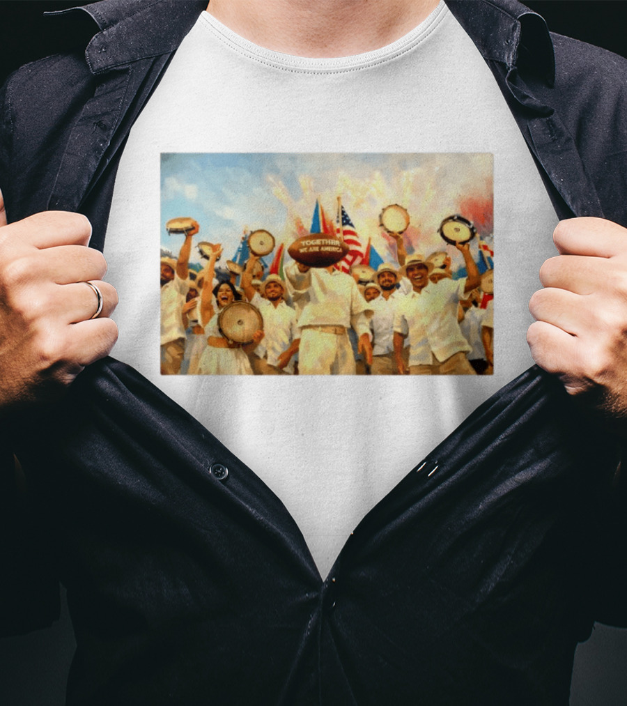 Together We Are America Tambourine Celebration With Flags And Diverse Group Unity T-Shirt