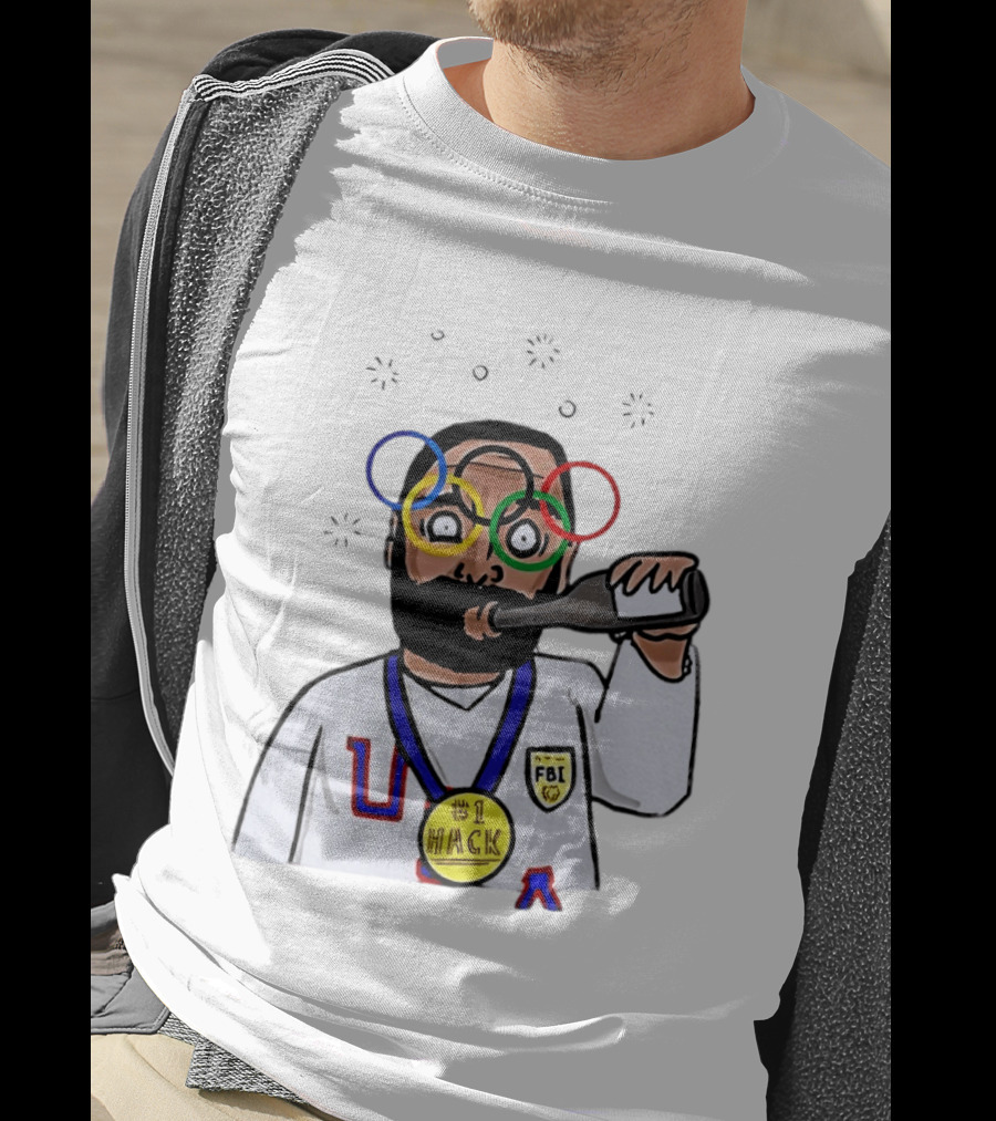 Bearded Man FBI Olympic Rings Glasses Drinking Bottle Hack Medal T-Shirt