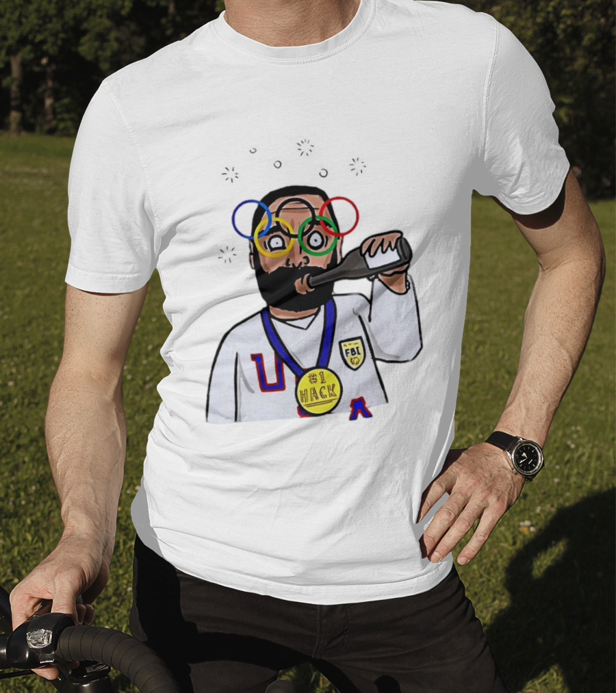 Bearded Man FBI Olympic Rings Glasses Drinking Bottle Hack Medal T-Shirt