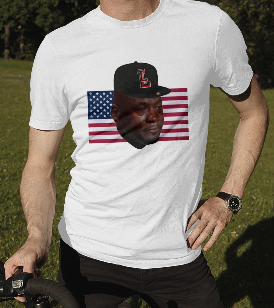 Crying Jordan Texas Tech Red Raiders USA Flag Iconic Meme Cap T-Shirt
