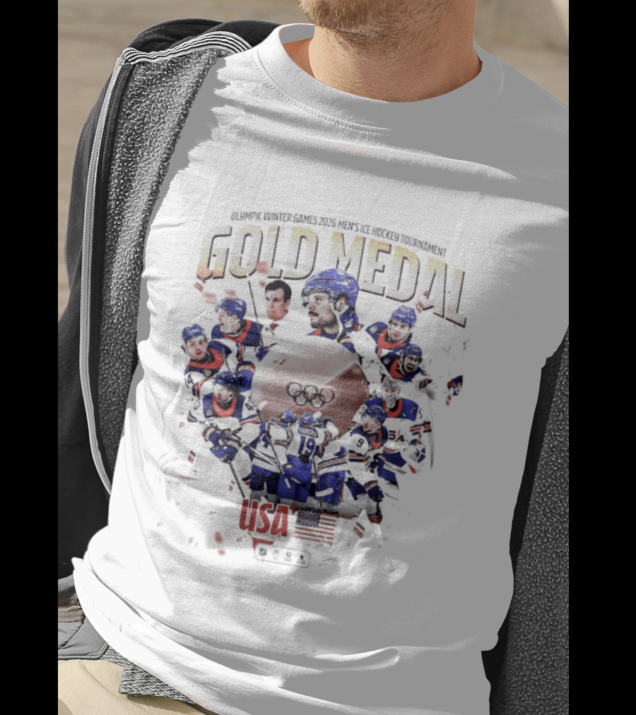 Olympic Winter Games 2026 USA Men's Ice Hockey Gold Medal Team Celebration T-Shirt