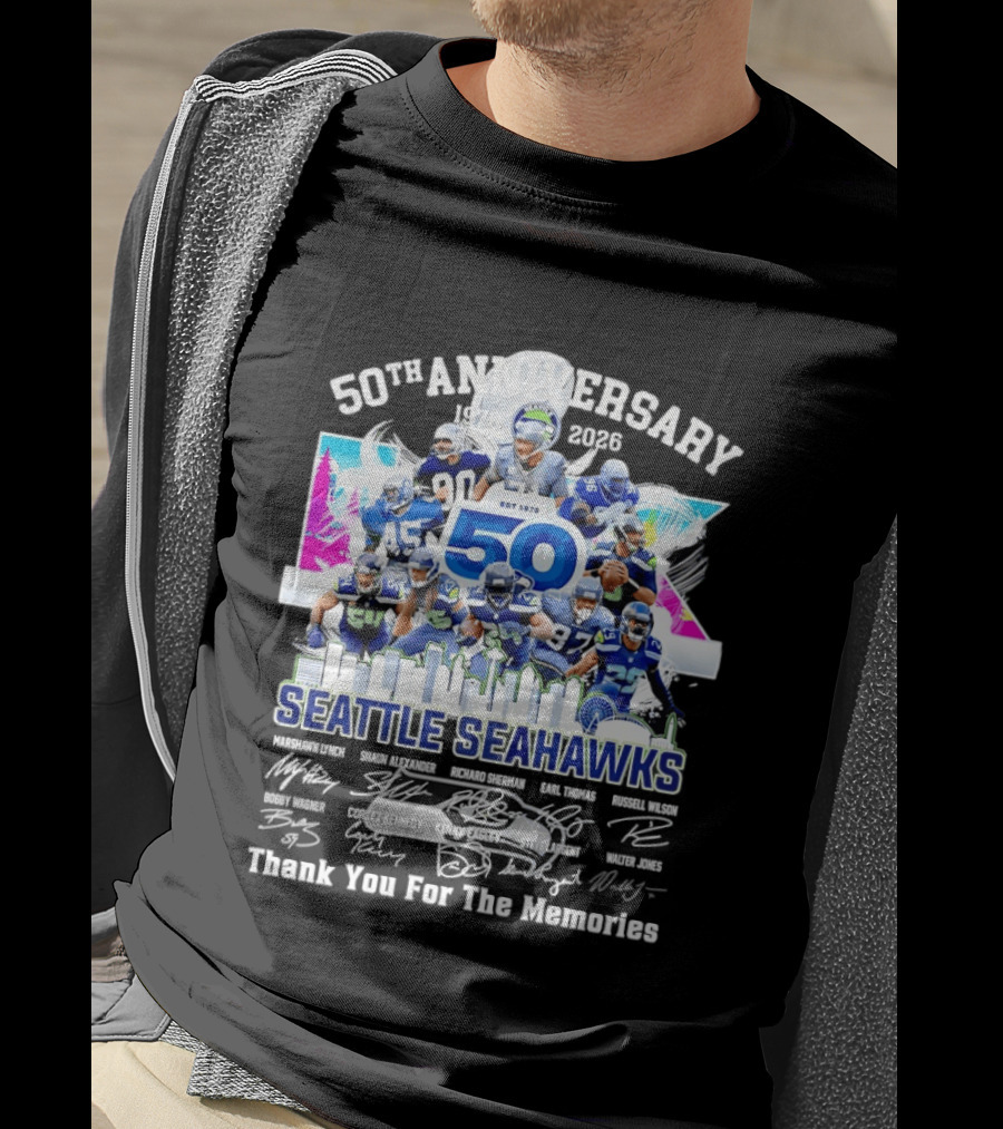 Seattle Seahawks 50th Anniversary Est 1976 Players City Skyline T-Shirt