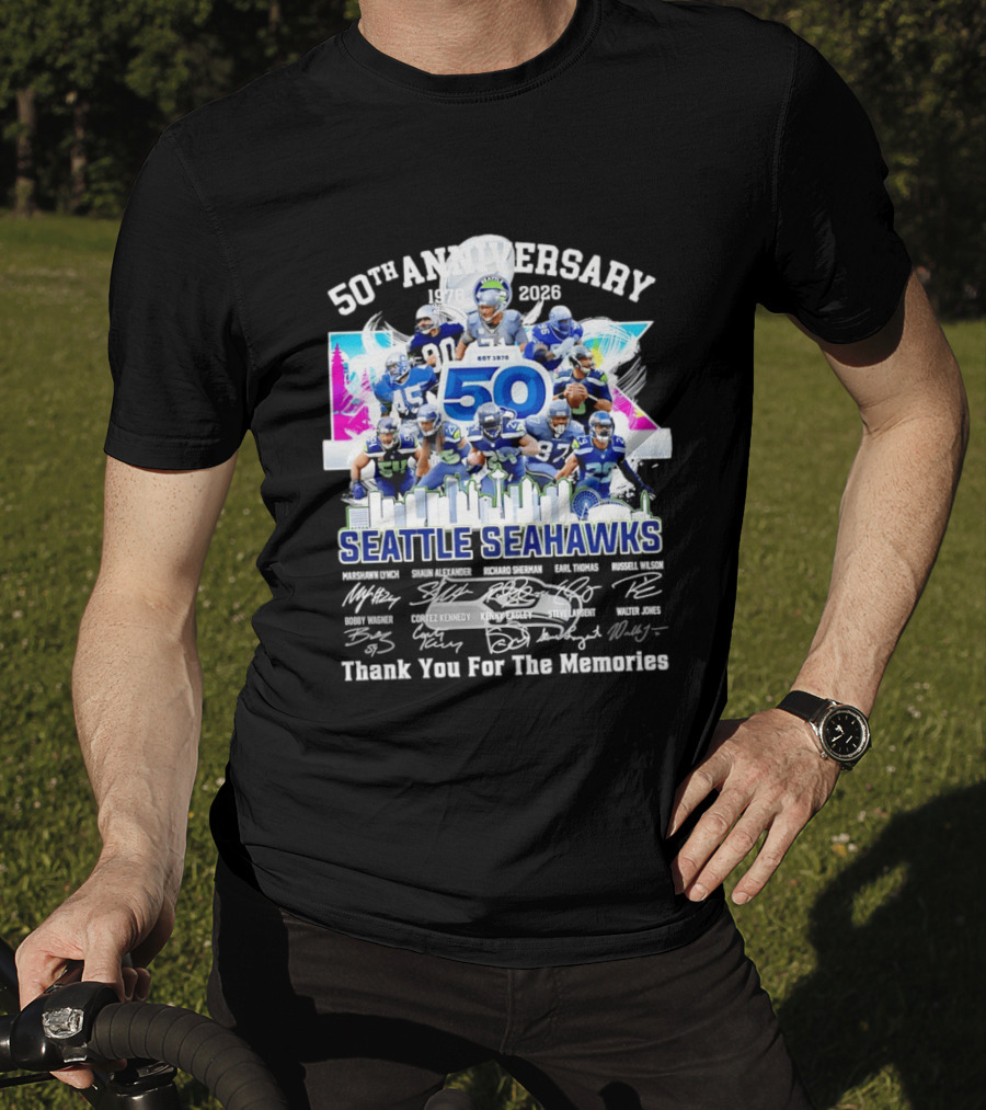 Seattle Seahawks 50th Anniversary Est 1976 Players City Skyline T-Shirt