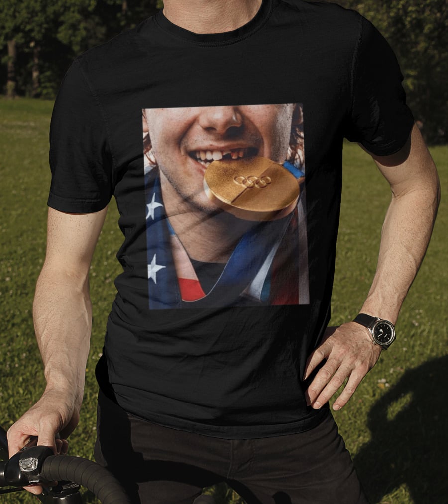 Jack Hughes Olympic Triumph 2026 USA Hockey Shattered Smile Golden Medal T-Shirt