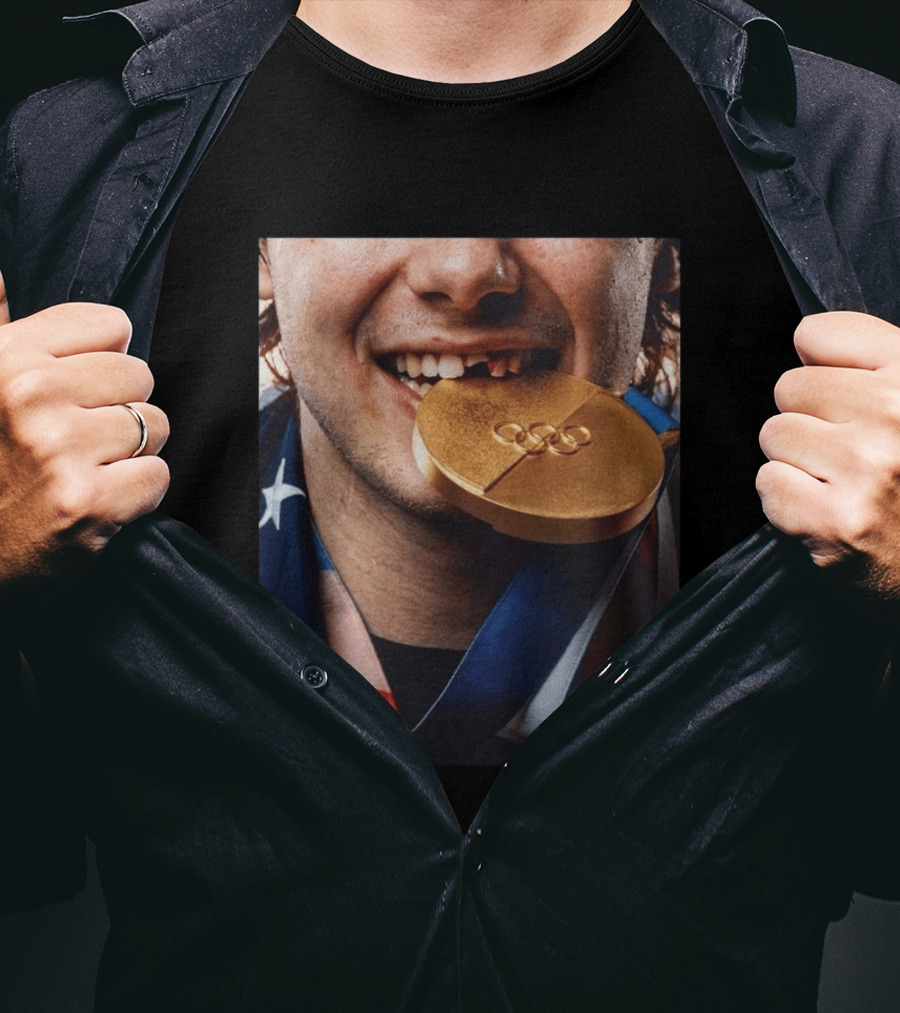 Jack Hughes Olympic Triumph 2026 USA Hockey Shattered Smile Golden Medal T-Shirt