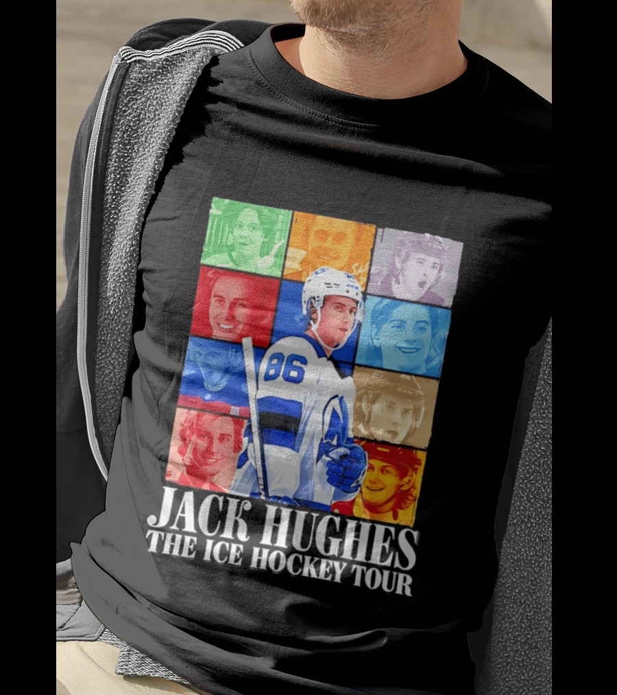Jack Hughes 86 The Ice Hockey Tour Colorful Portrait Compilation T-Shirt