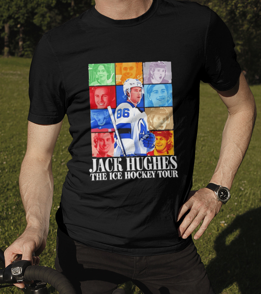 Jack Hughes 86 The Ice Hockey Tour Colorful Portrait Compilation T-Shirt