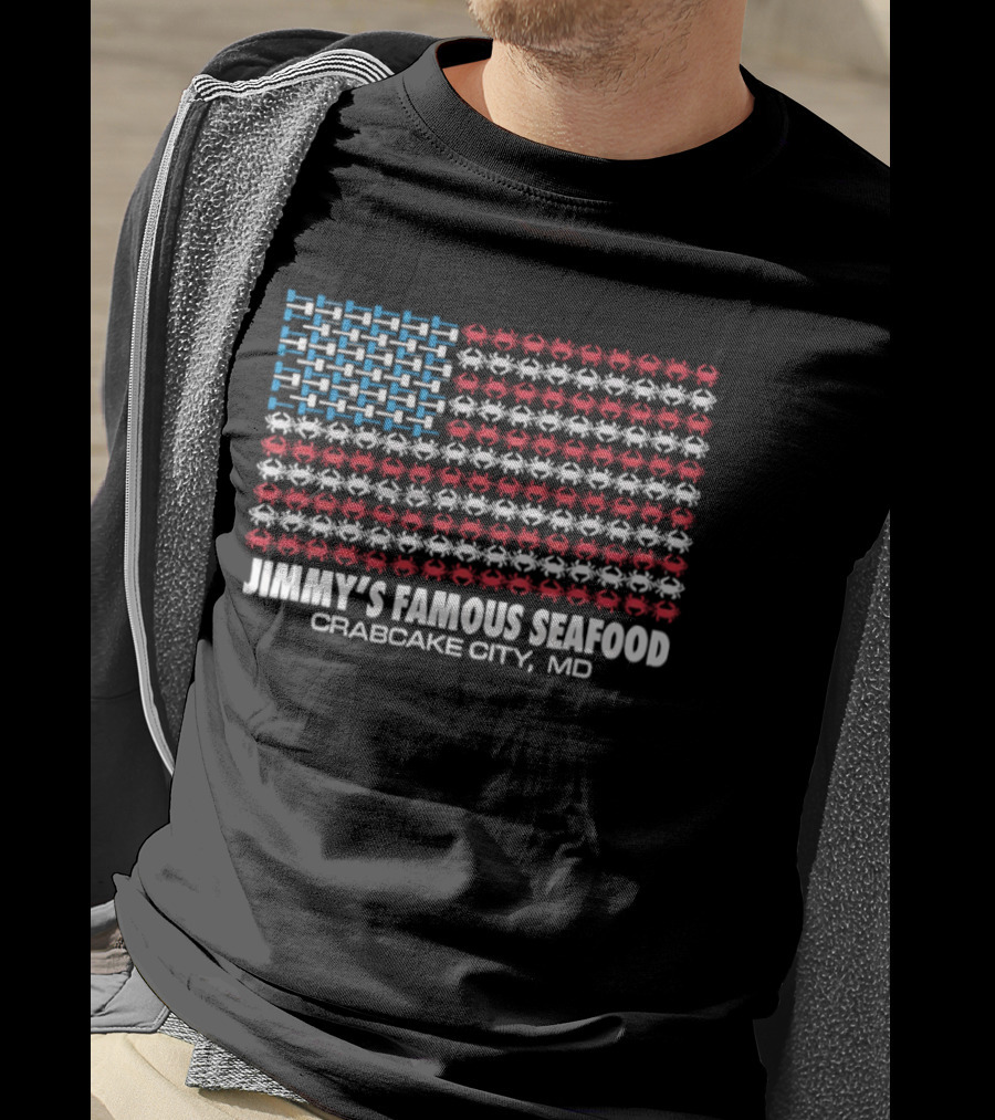 Crab Flag Jimmy's Famous Seafood Crabcake City MD USA Flag T-Shirt