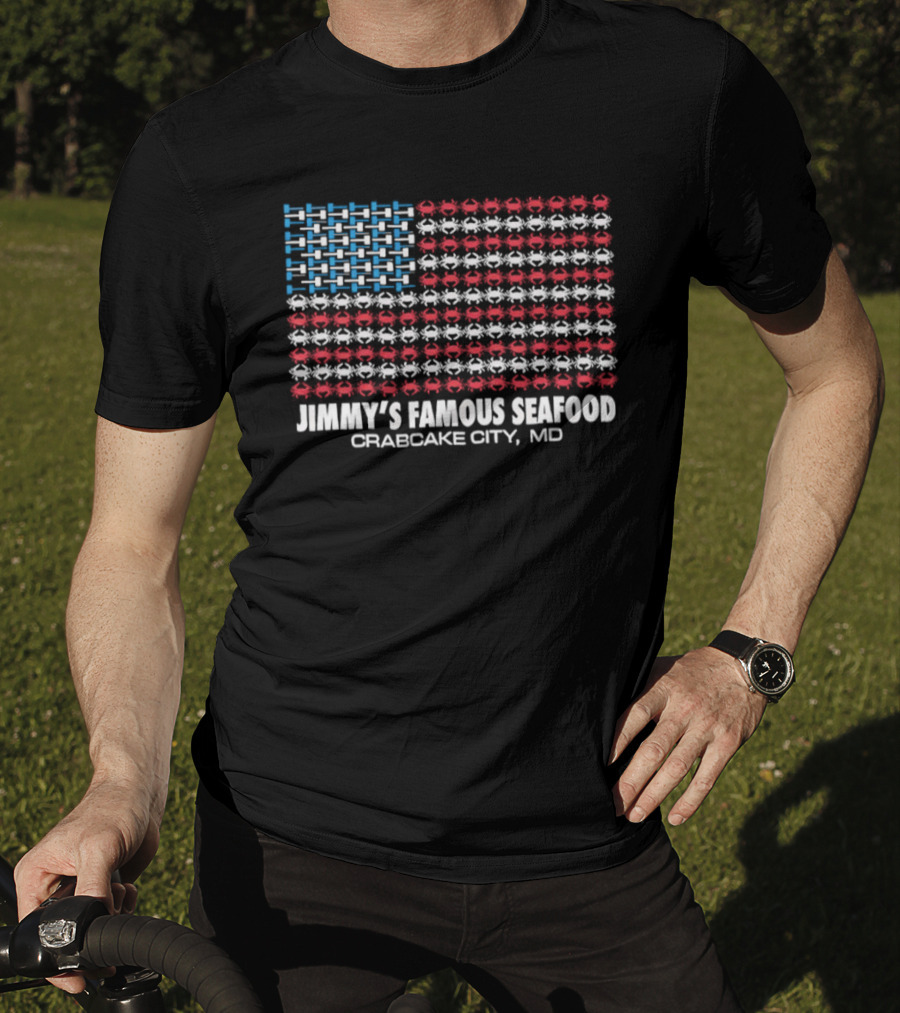 Crab Flag Jimmy's Famous Seafood Crabcake City MD USA Flag T-Shirt