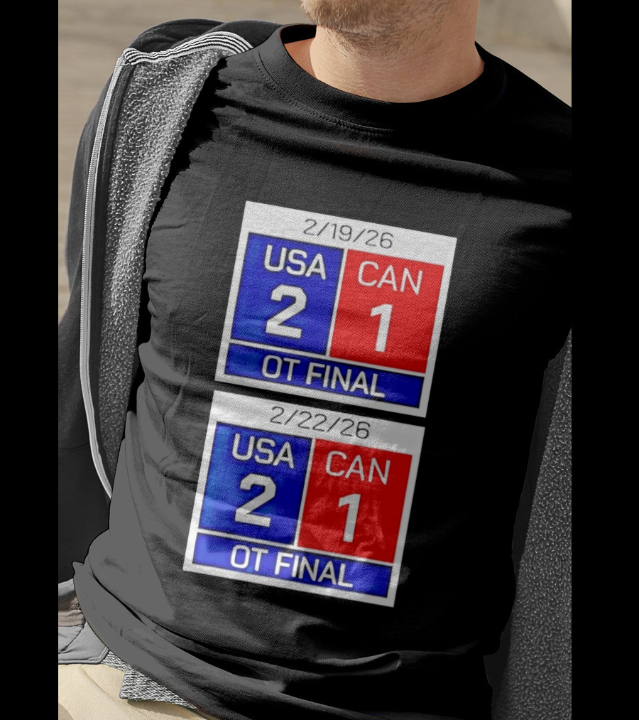 American Hockey Scoreboard USA 2 Canada 1 OT Final 2026 February 19 February 22 T-Shirt