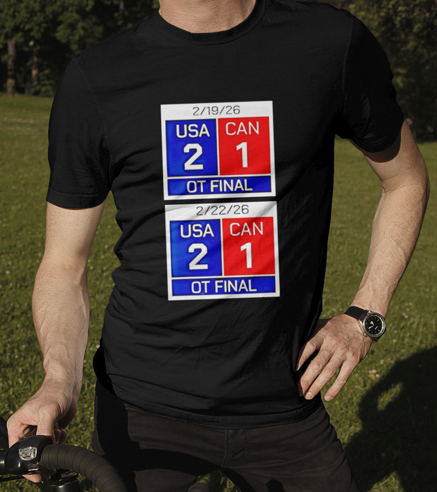 American Hockey Scoreboard USA 2 Canada 1 OT Final 2026 February 19 February 22 T-Shirt