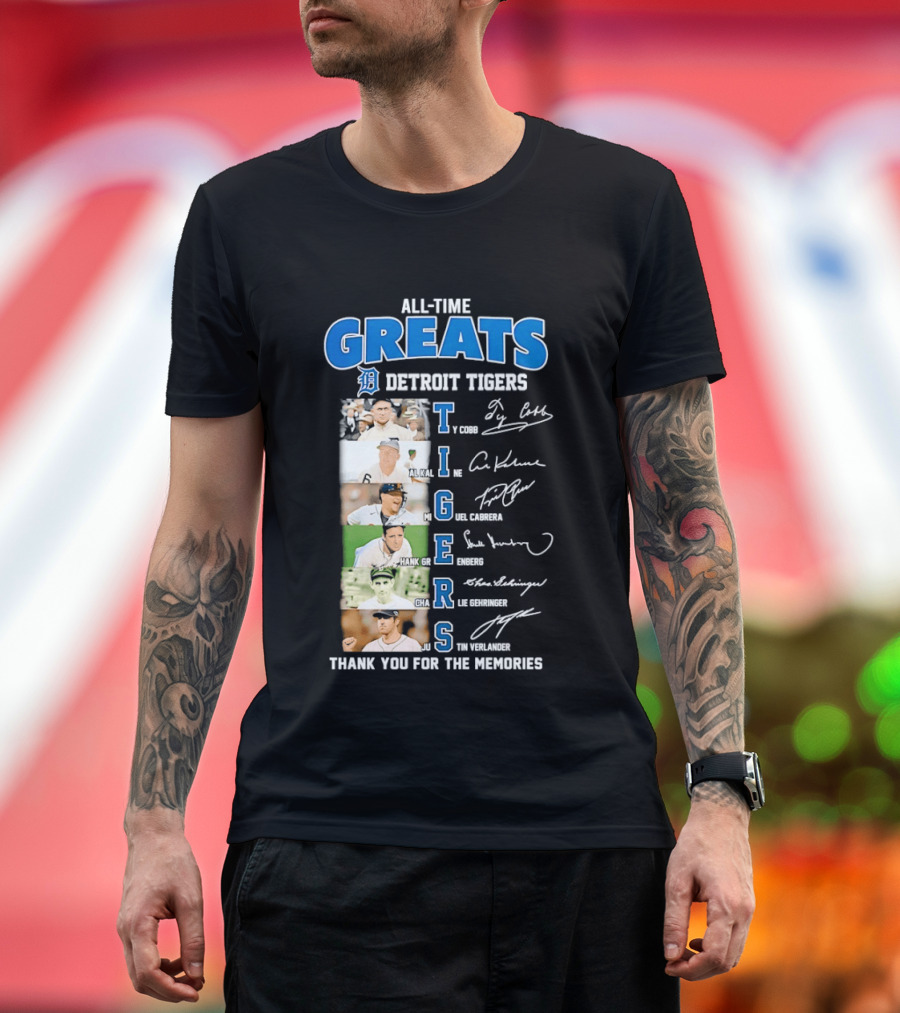 All Time Detroit Tigers Greats Legends Signatures Thank You For The Memories T-Shirt