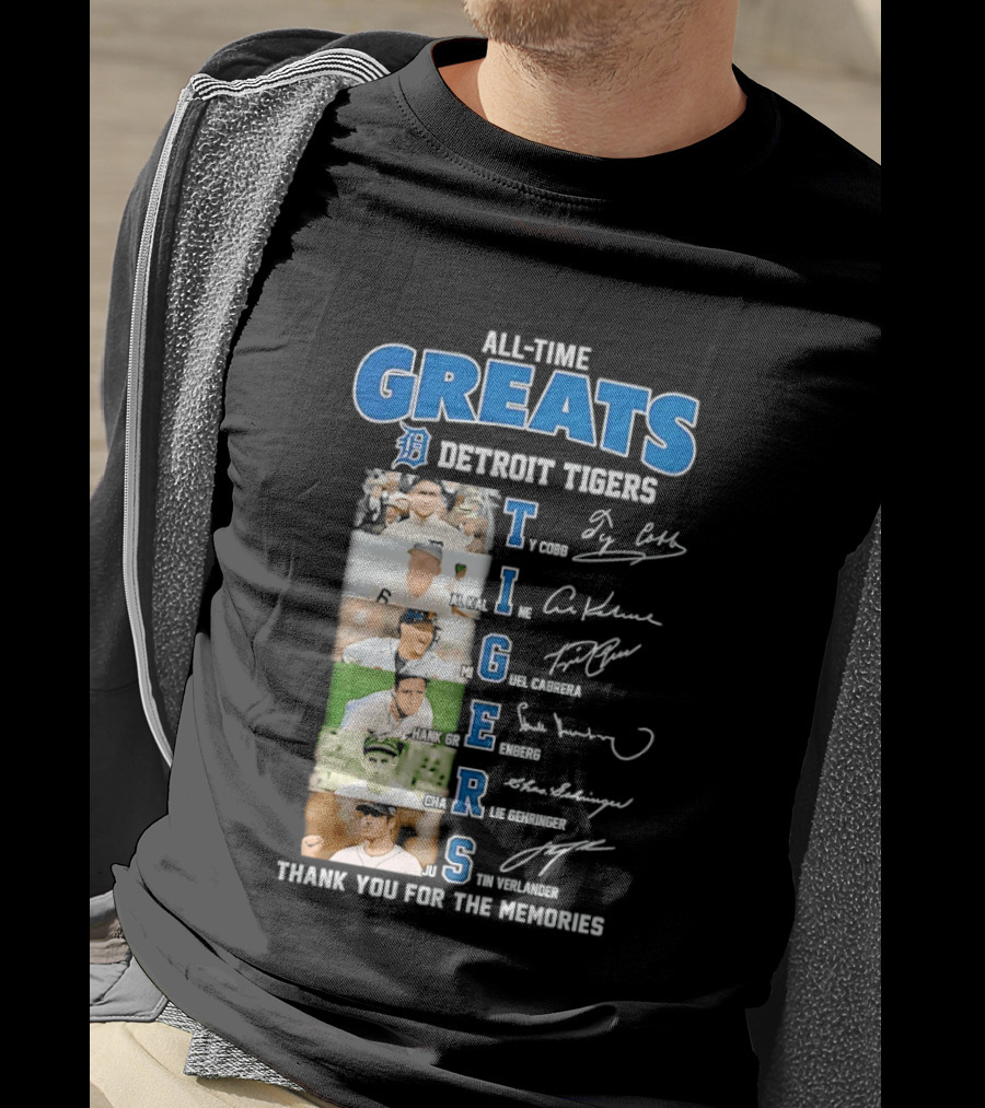 All Time Detroit Tigers Greats Legends Signatures Thank You For The Memories T-Shirt