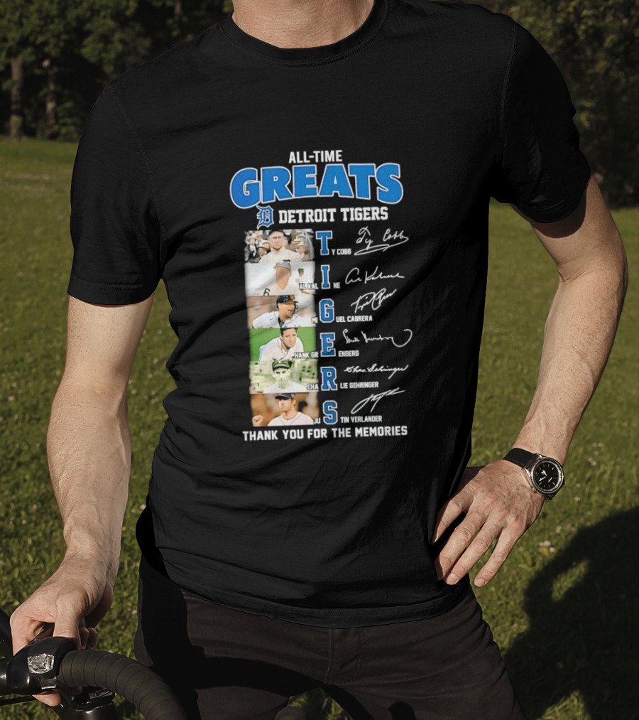 All Time Detroit Tigers Greats Legends Signatures Thank You For The Memories T-Shirt