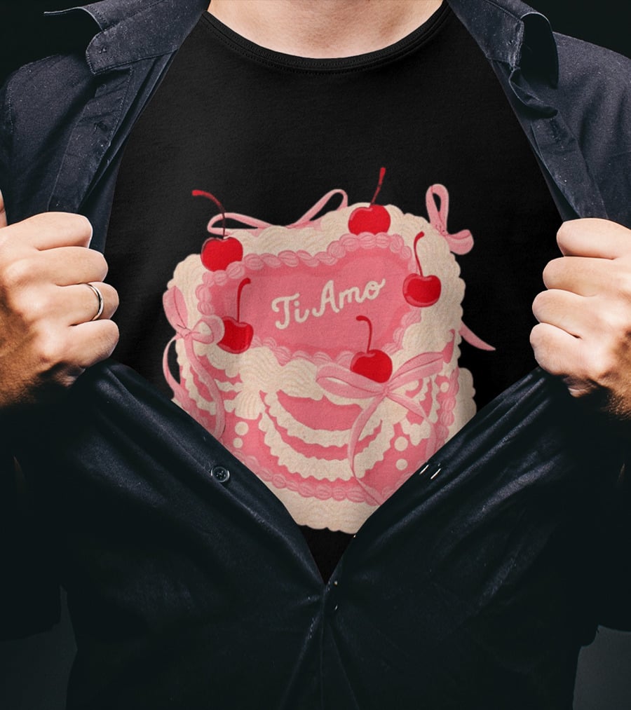 Ti Amo Heart Cake With Cherries And Bows T-Shirt