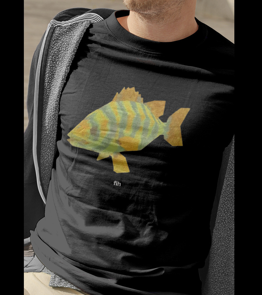 Low Poly Fish Yellow Green Striped Pixels T-Shirt
