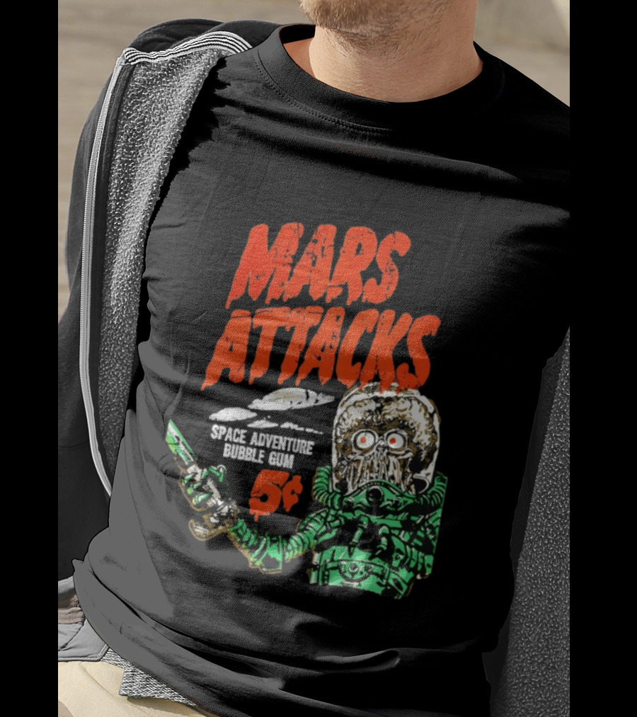 Mars Attacks Retro Space Adventure Bubble Gum 5 Cents Martian Comic T-Shirt