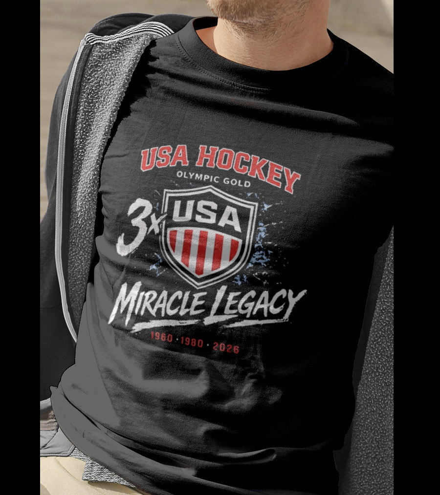 USA Hockey 3x Miracle Legacy Olympic Gold 1960 1980 2026 T-Shirt