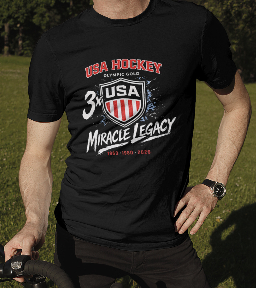 USA Hockey 3x Miracle Legacy Olympic Gold 1960 1980 2026 T-Shirt