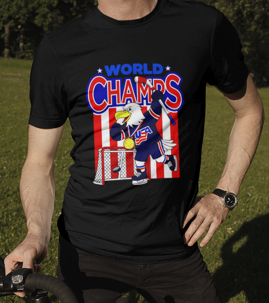 USA Hockey World Champs 2026 Eagle Mascot With Gold Medal T-Shirt