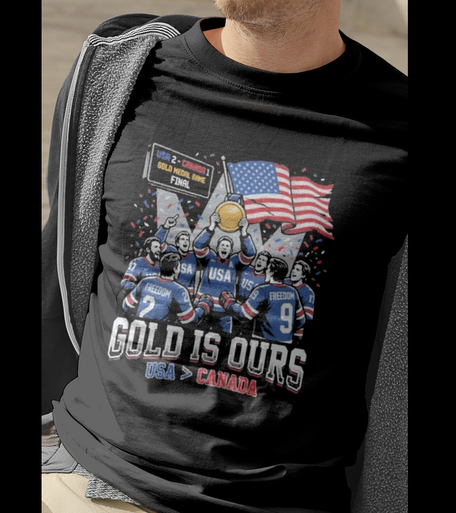 USA Hockey Victory Celebration Gold Medal Game USA Over Canada T-Shirt