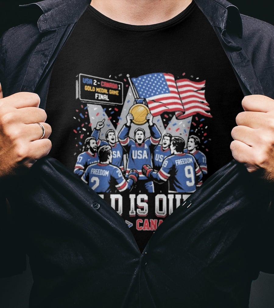 USA Hockey Victory Celebration Gold Medal Game USA Over Canada T-Shirt