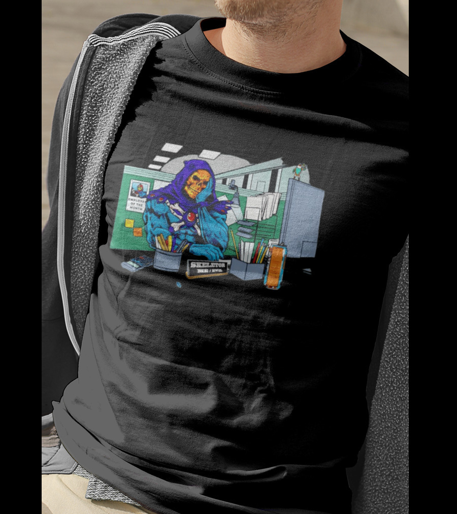 Skeletor Employee Of The Month Frustration In Office Cubicle Retro Humor T-Shirt
