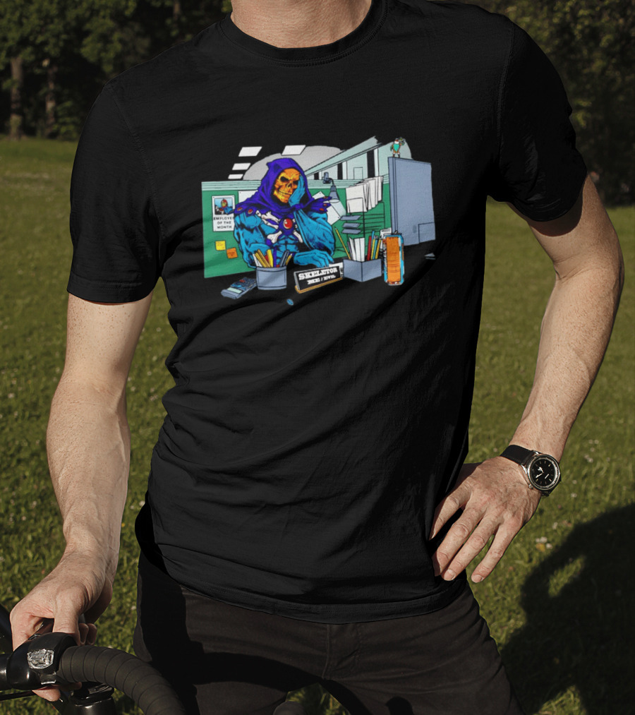 Skeletor Employee Of The Month Frustration In Office Cubicle Retro Humor T-Shirt