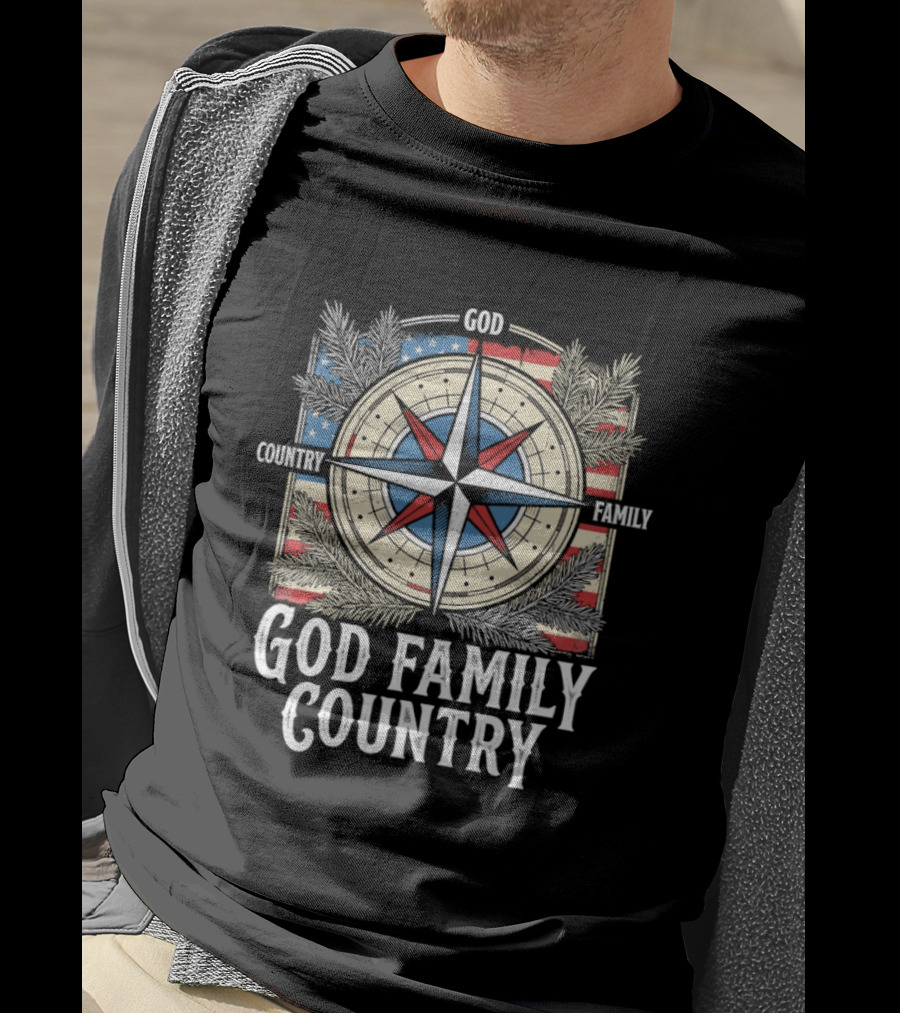 God Family Country Compass American Flag Patriot USA T-Shirt