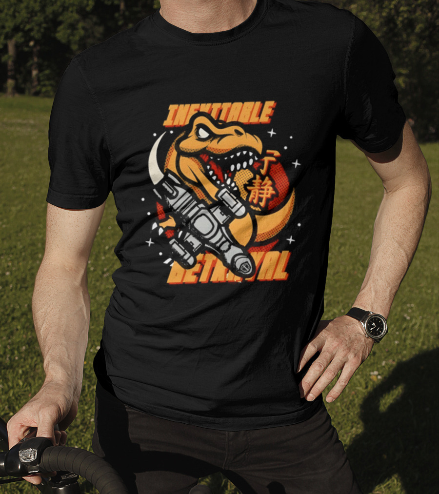 Inevitable Betrayal Dinosaur Retro Style With Robot T-Shirt