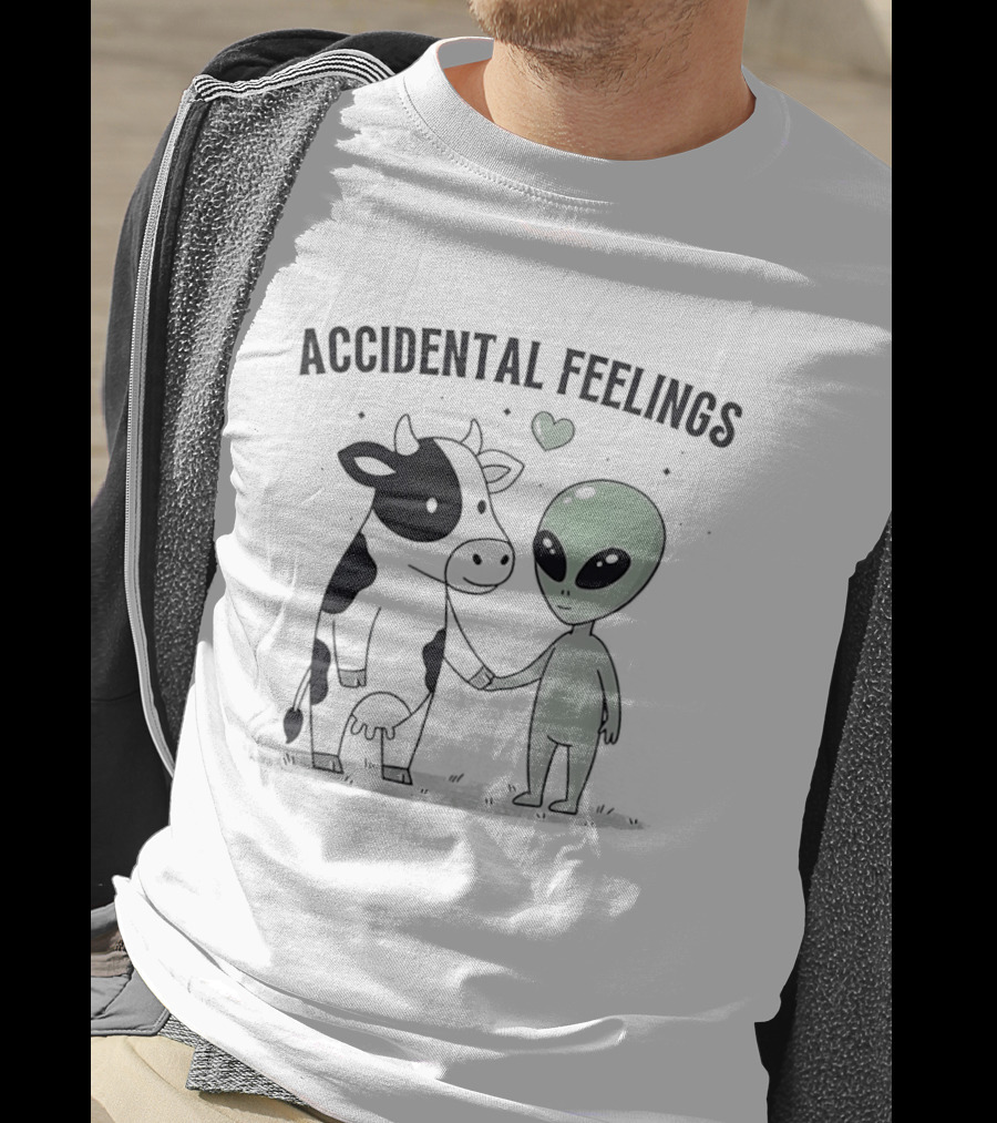 Accidental Feelings Cow And Alien Love With Heart T-Shirt
